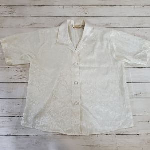 Vintage victoria's secret Gold Label button down Pajama Top Ivory satin embossed